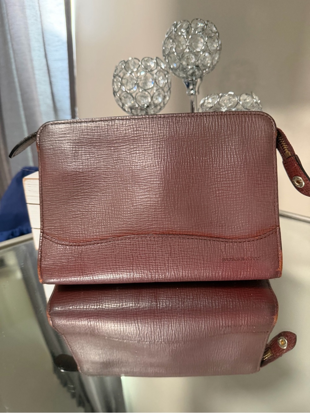 Vintage Burberrys Leather Clutch Bag Pouch Oxblood Burgundy - As Is/Project